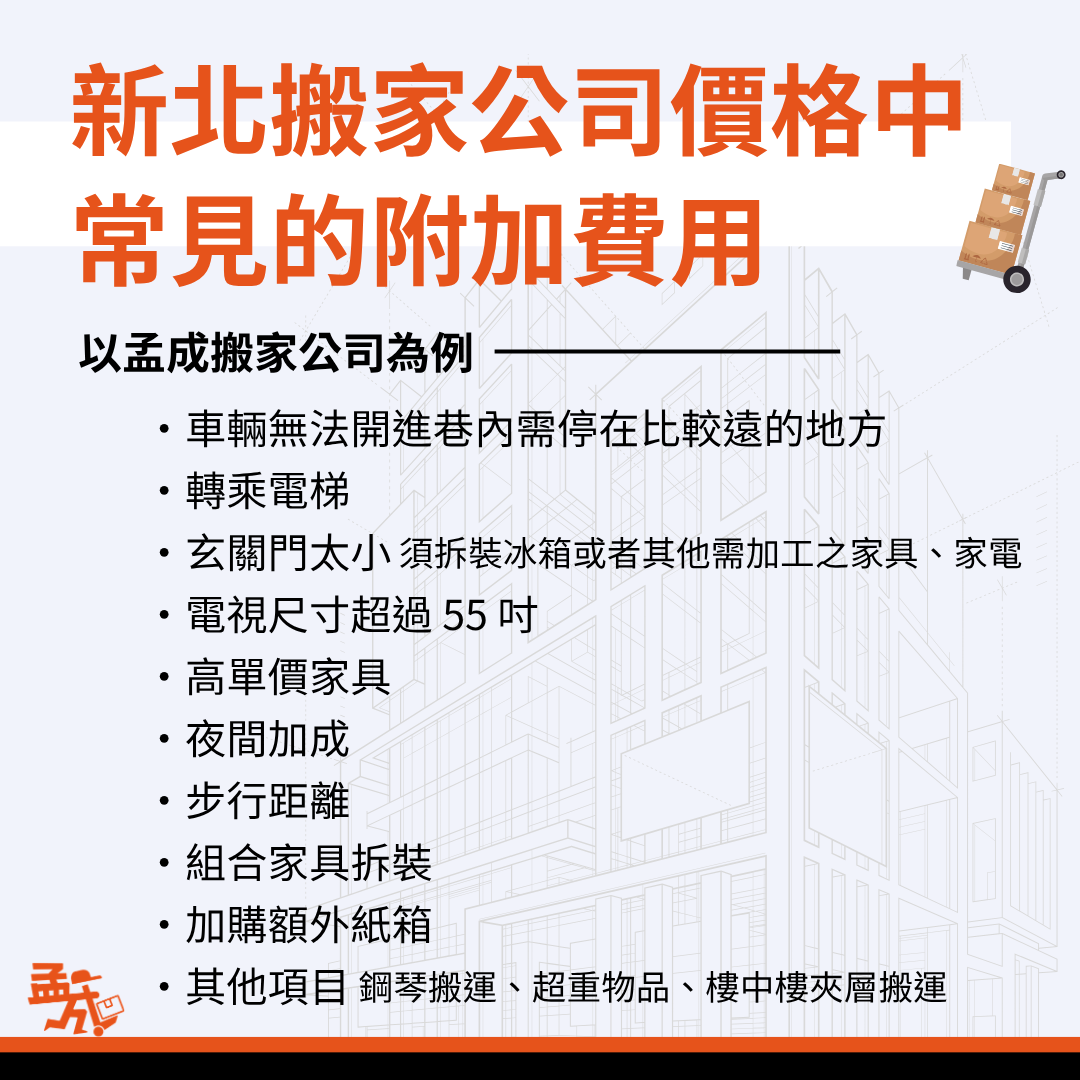 新北搬家公司價格附加費用